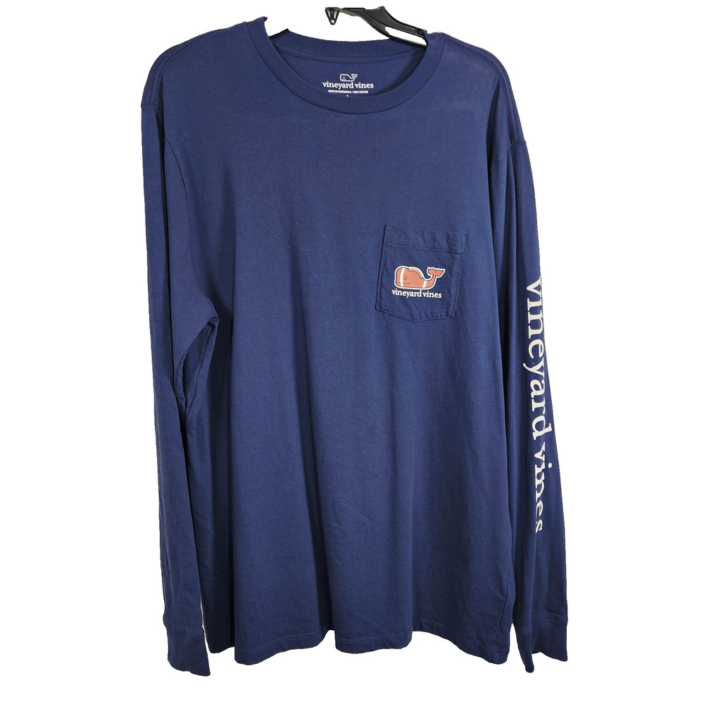 Vineyard Vines Mens Long Sleeve T Shirt Football Whale Large Blue Pocket Graphic